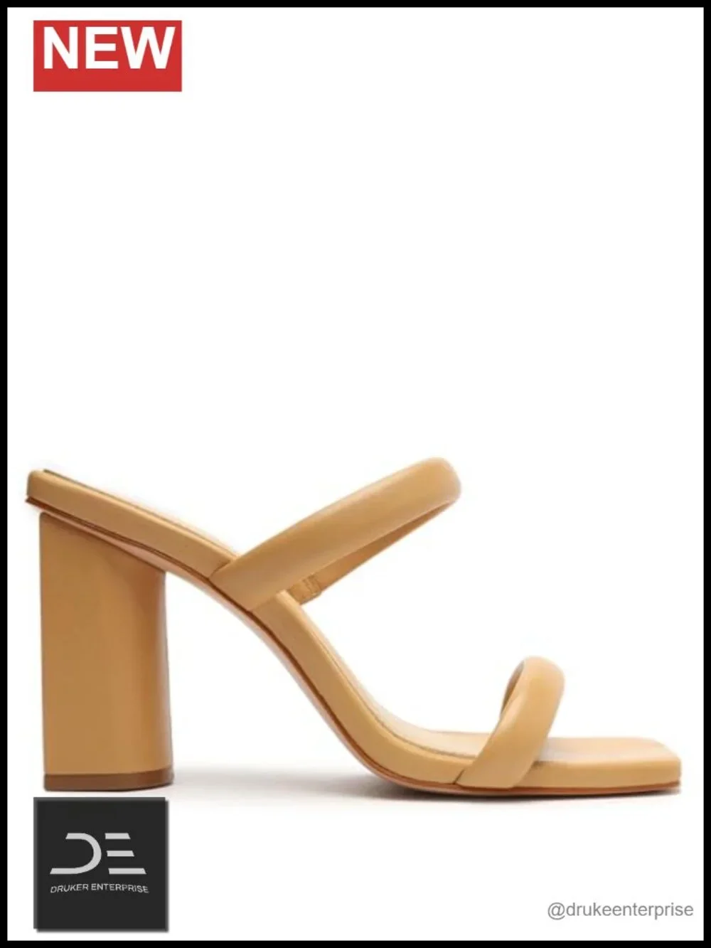 Leather Block Heel Sandals Slip On Square Toe Heeled Sandals Women's Shoes